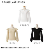 【メール便】袖開きレースハートネックパフスリーブトップス