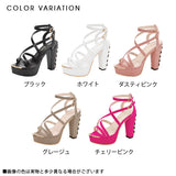+12cmヒールバックレースアップクロスベルト美脚サンダル
