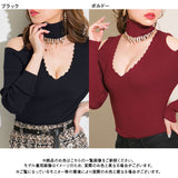 【メール便】アクセ付きスカラップ2WAYリブニット