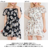オフショルフローラルシフォンワンピース