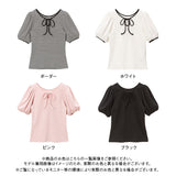【メール便】オープンリボンパフ袖カットソー