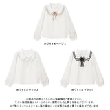 【メール便】リボンタイ付パイピングダブル襟ブラウス