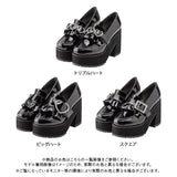 キラキラストーンバックル厚底ローファーパンプス
